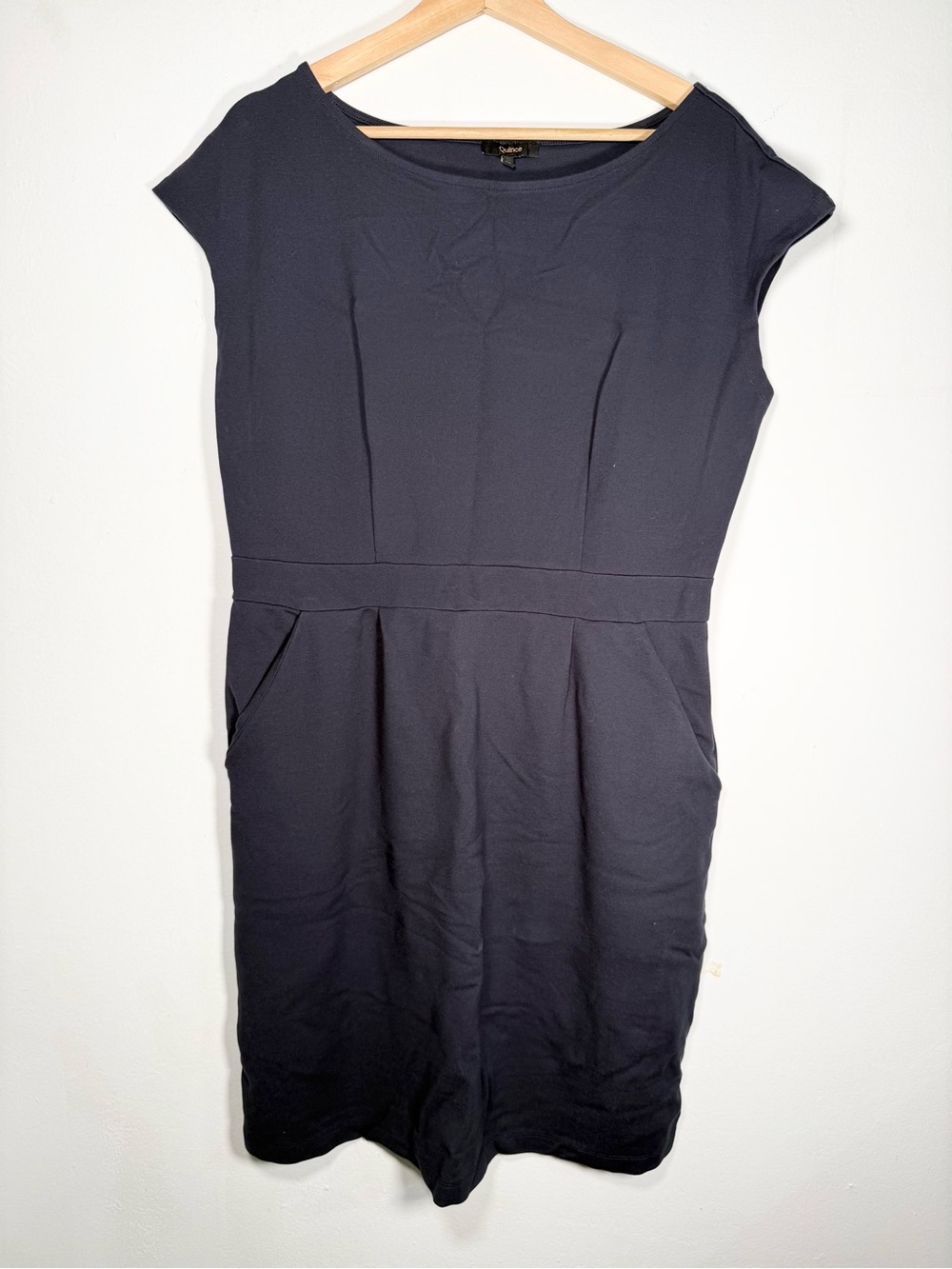 Quince Navy Cap-Sleeve Midi Dress with Waistband